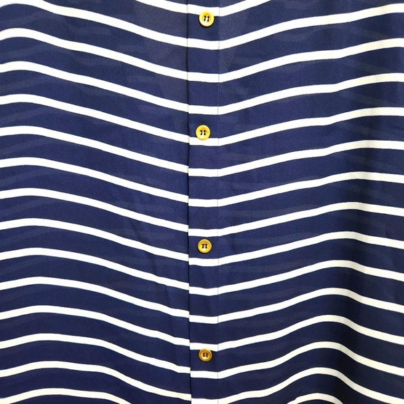 Roz & Ali Navy and White Striped Blouse With Gold Back Button Detail Plus Sz 3X - Picture 5 of 6